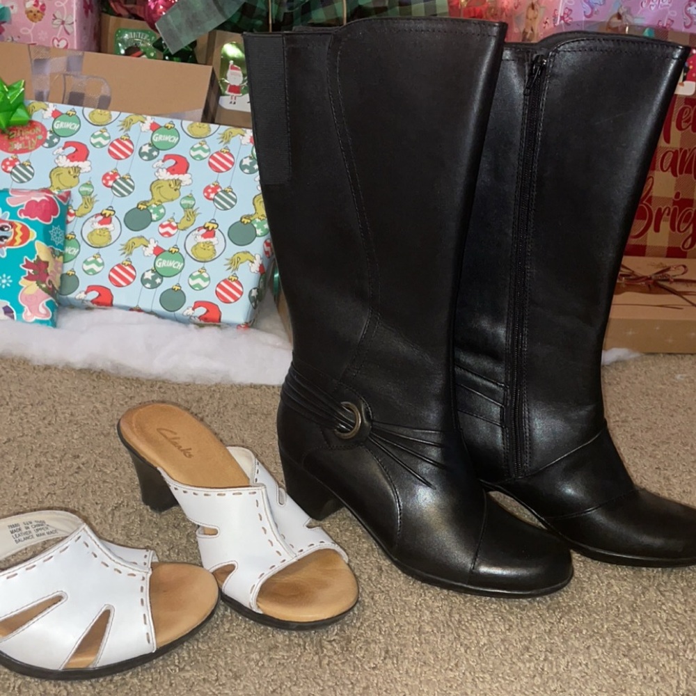Clarks Black Heeled Boots and wedges